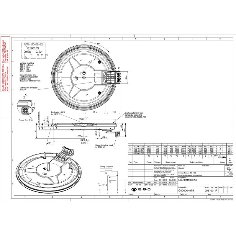 Heating element for electric cookers 2600W, 230 V, 22 cm